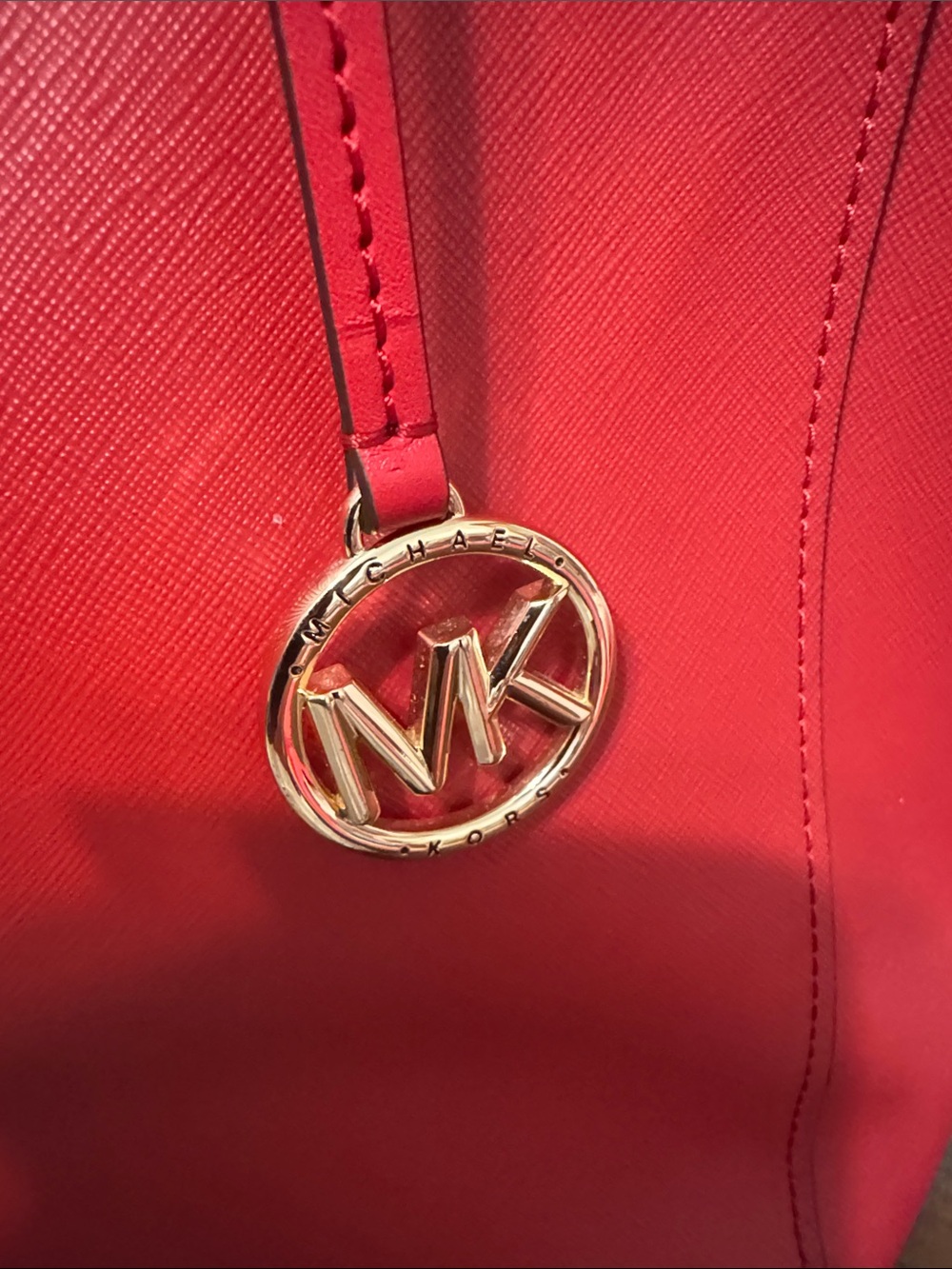 Michael Kors Red Saffiano Tote with Gold MK Charm - Picture 3 of 6